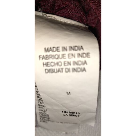 Lucky Brand Peasant Top Shirt BOHO Embroidery SIZE M Medium BURGUNDY Bohemian - Picture 7 of 12